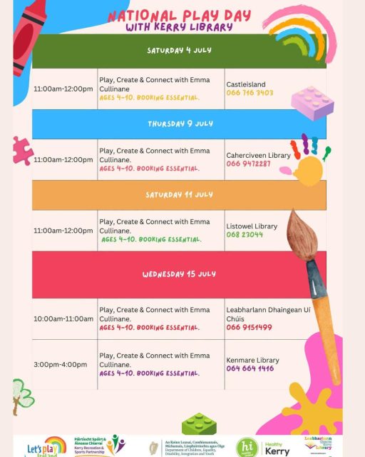 Join Emma Cullinane for a fun and engaging National Play Day workshop designed to celebrate the power of play in children's emotional wellbeing and development.
Suitable for 4-10 year olds. Booking essential.