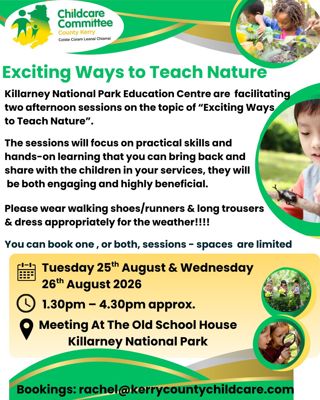 Free Training for ELC and SAC Educators
For further information or to book a place contact Rachel
rachel@kerrycountychildcare.com
066 7181582
