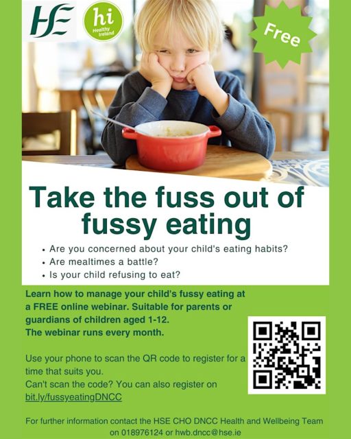 Take the fuss out of Fussy Eating
Next free online webinar Thursday 10th September 2026 @ 10.00 am
Scan the QR code to register for free.