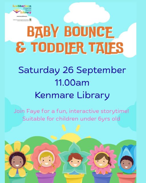 Join Faye for a fun, interactive storytime!
Suitable for children under 6yrs old.

This Saturday, Kenmare Library at 11am.