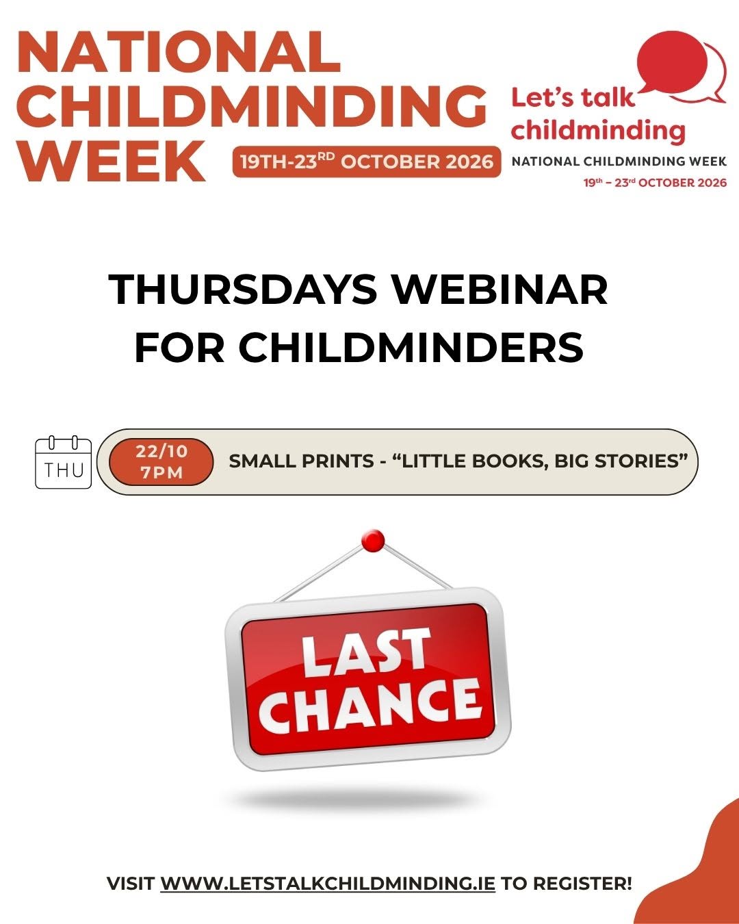 Join us for our final webinar. For more information and to book your place go to: https://www.letstalkchildminding.ie/